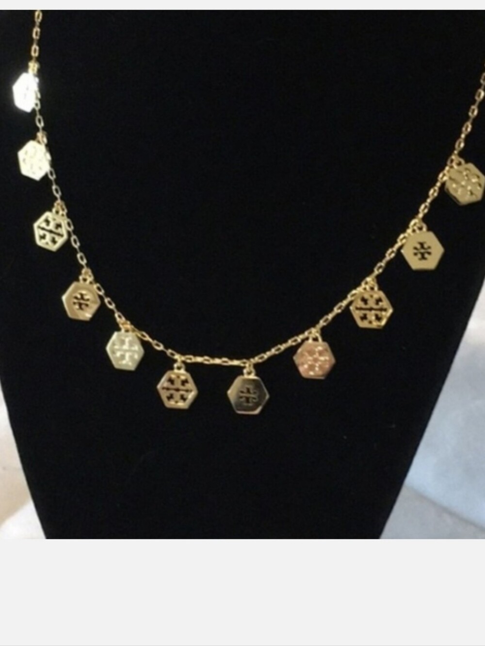 Tory Bruch Hexagon Charm Necklace New
